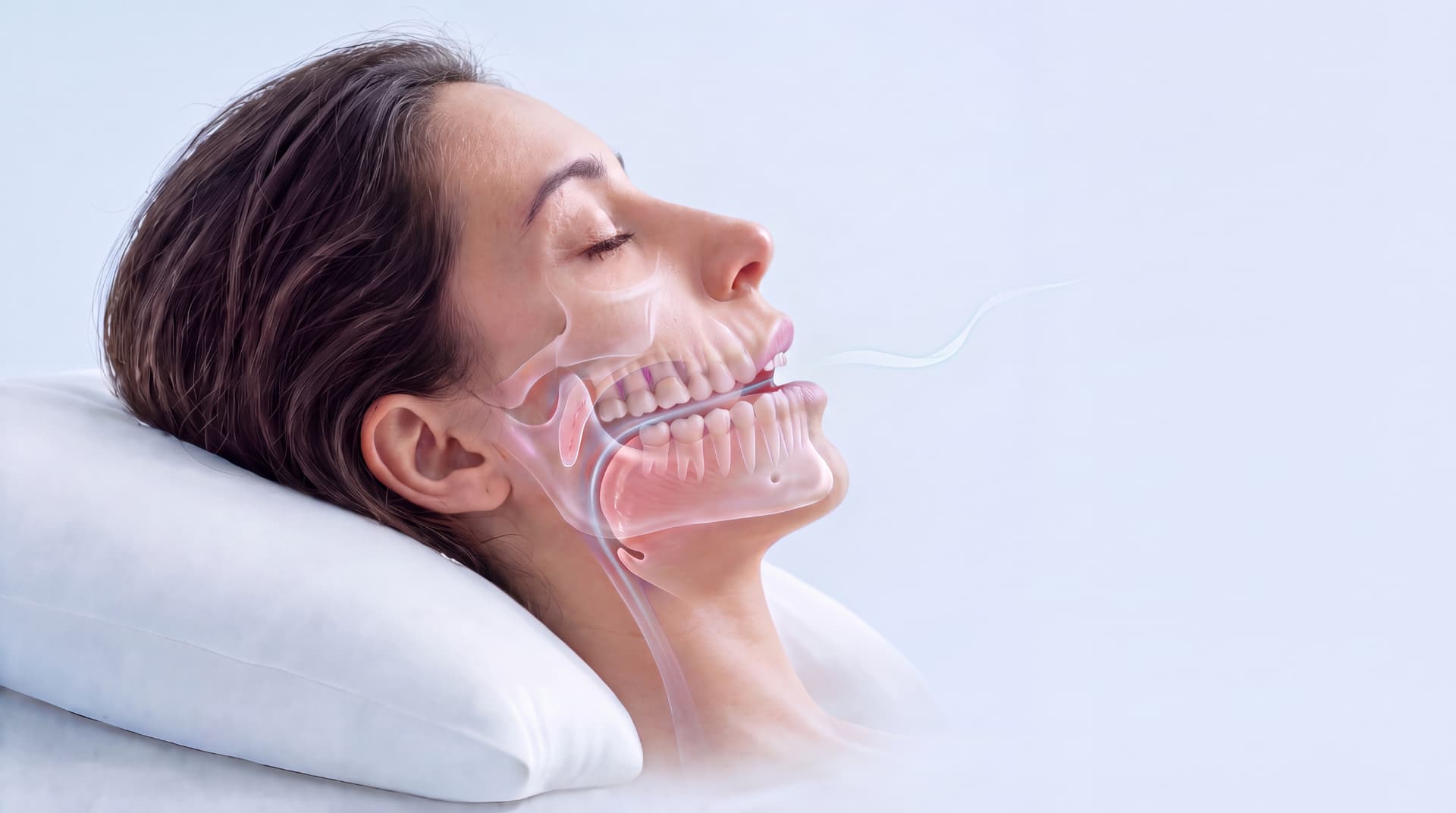 Illustration: relaxed jaw during sleep with reduced airway space
